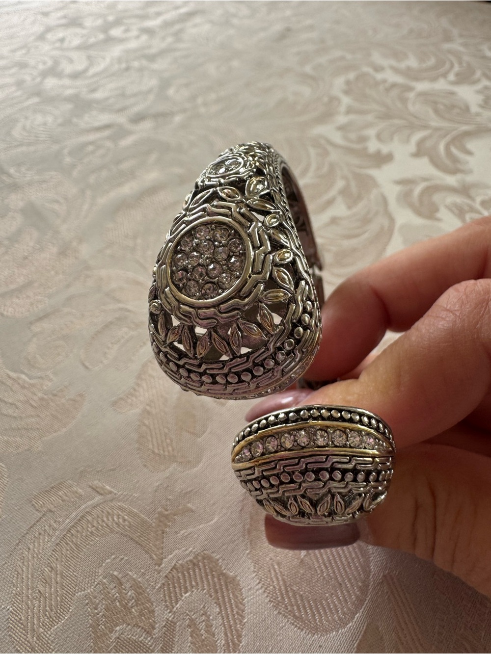 Lia Sophia Two-Tone Silver and Gold Filigree Open Cuff Bracelet - Picture 2 of 4